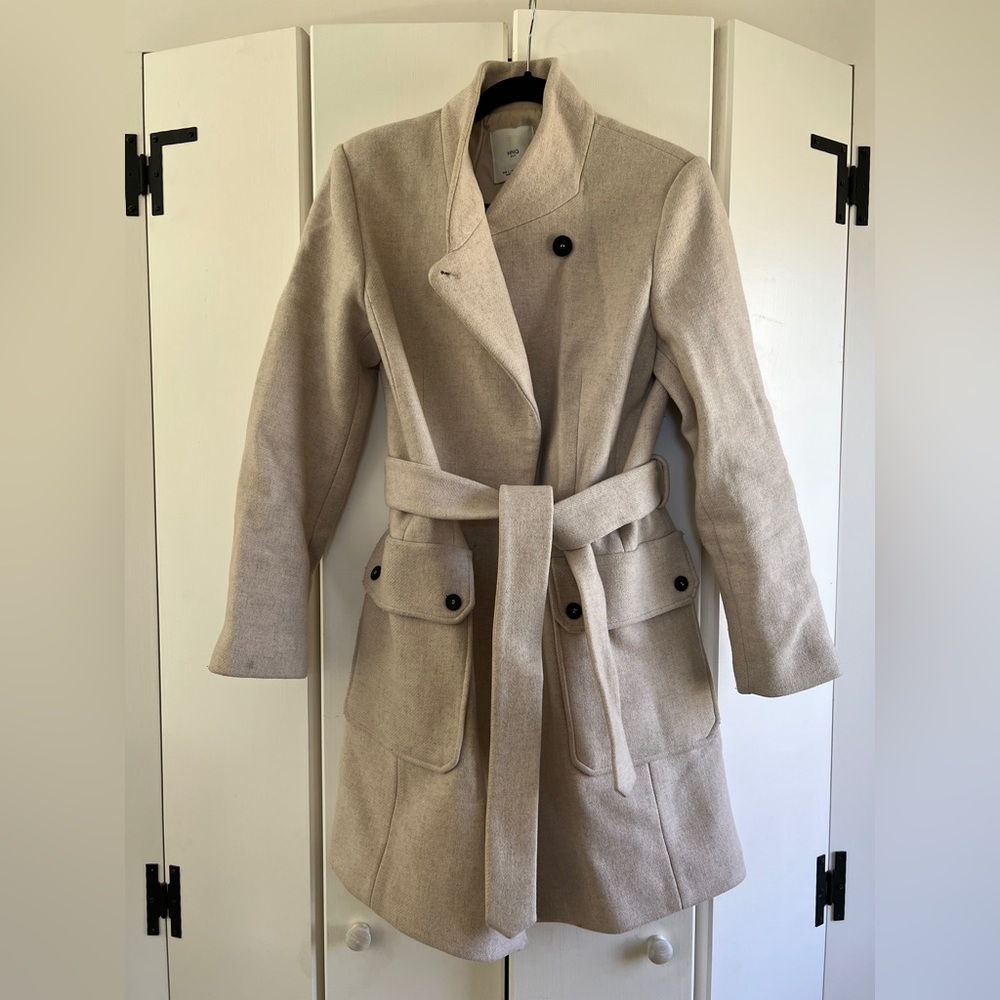 Mango Cream Belted Coat